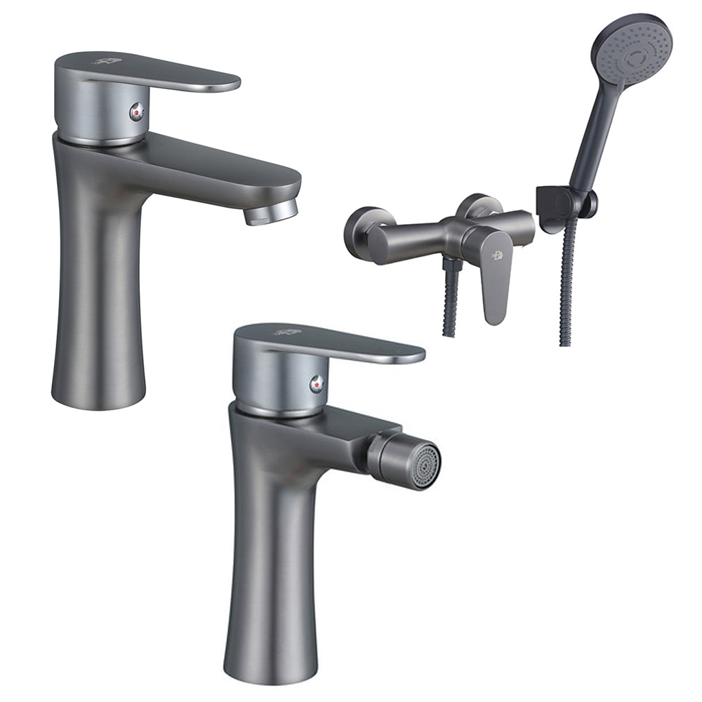 Set Miscelatori lavabo bidet con pilette e esterno doccia con doccetta serie Elizabeth nichel nero spazzolato by CeramicStore | Lo specialista del tuo bagno