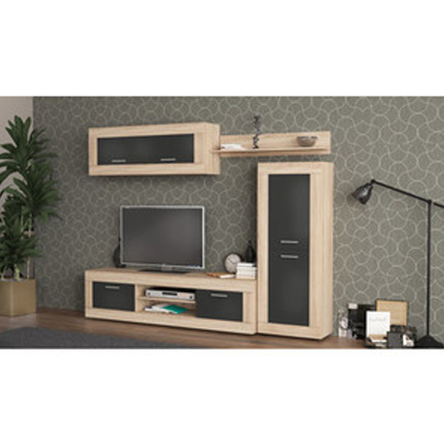 Kit parete living modello Amber - Quercia naturale e antracite by CeramicStore | Lo specialista del tuo bagno