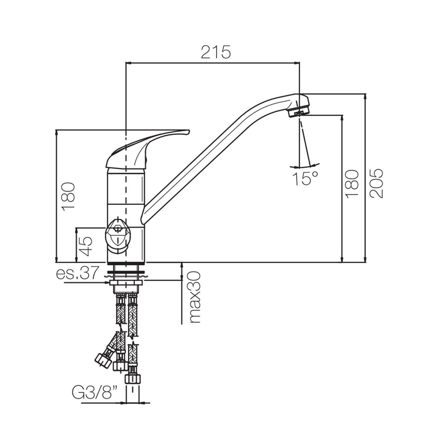 Miscelatore monocomando lavello tre vie con attacco acqua depurata RubiFlux - Cromo