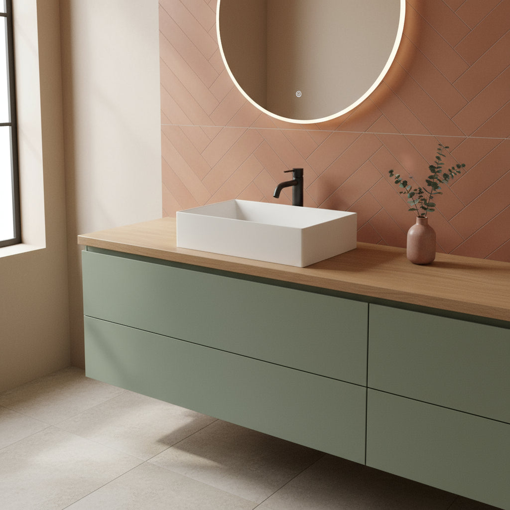 Lavabo da appoggio squadrato Ceramica Azzurra Elegance 42x35 cm senza foro rubinetteria - Bianco lucido