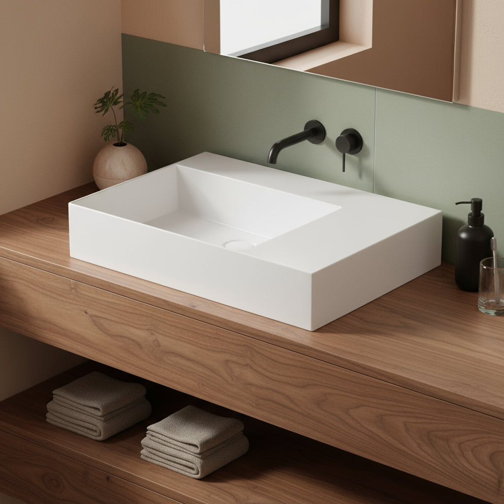 Lavabo da appoggio/sospeso squadrato di Ceramica Azzurra serie Elegance 65x45 cm con piano a destra