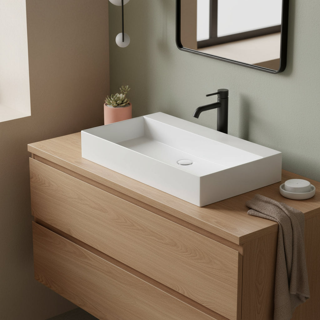 Lavabo da appoggio/sospeso squadrato Ceramica Azzurra Elegance 81x45 cm senza foro rubinetteria - Bianco lucido