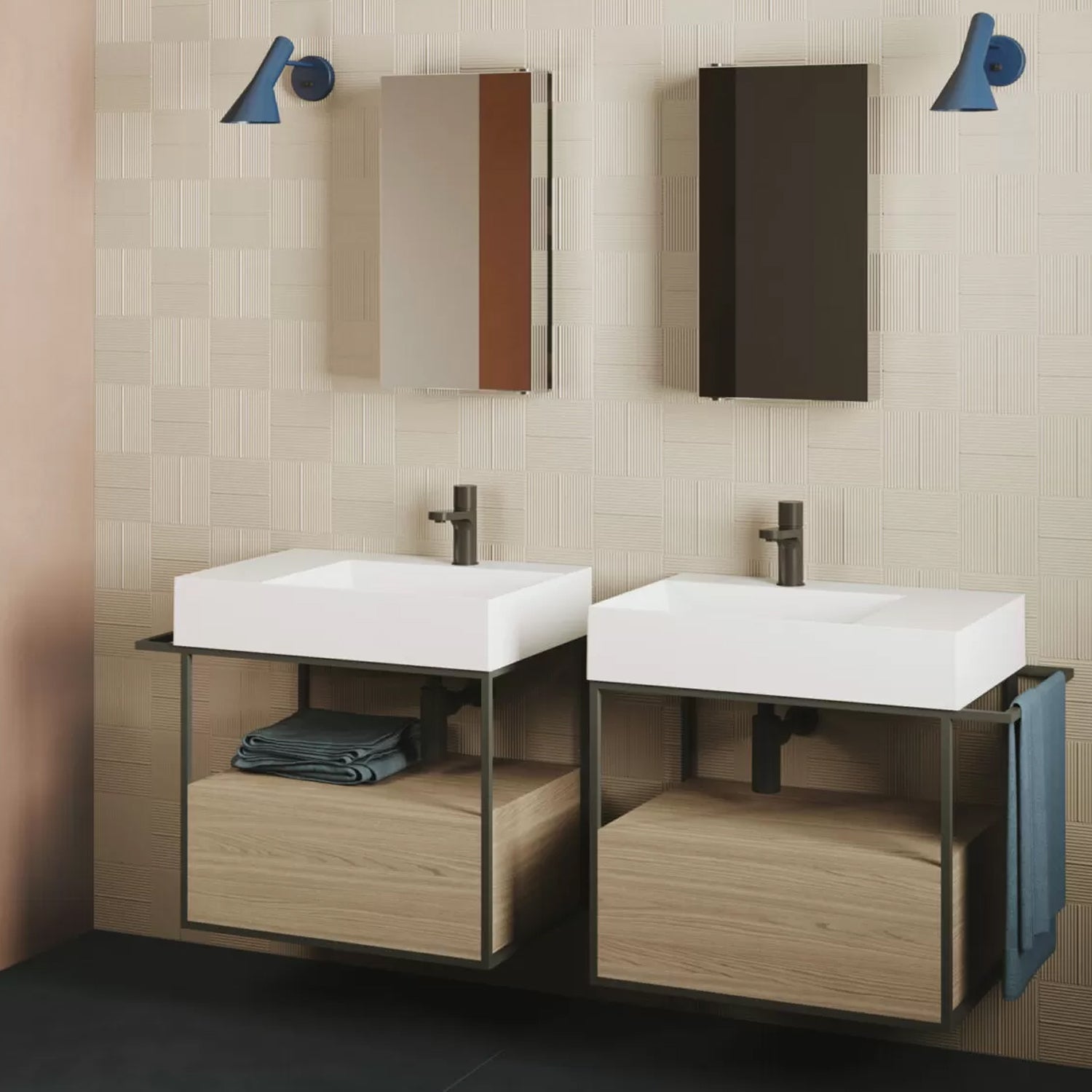 Lavabo da appoggio/sospeso squadrato di Ceramica Azzurra serie Elegance 102x46 cm con piano a sinistra e foro rubinetteria