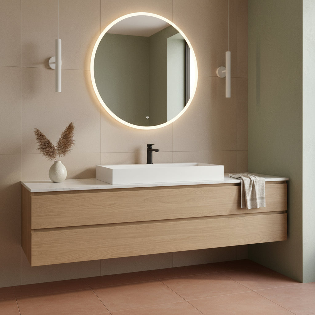 Lavabo da appoggio/sospeso squadrato di Ceramica Azzurra serie Elegance 102x46 cm con piano a destra