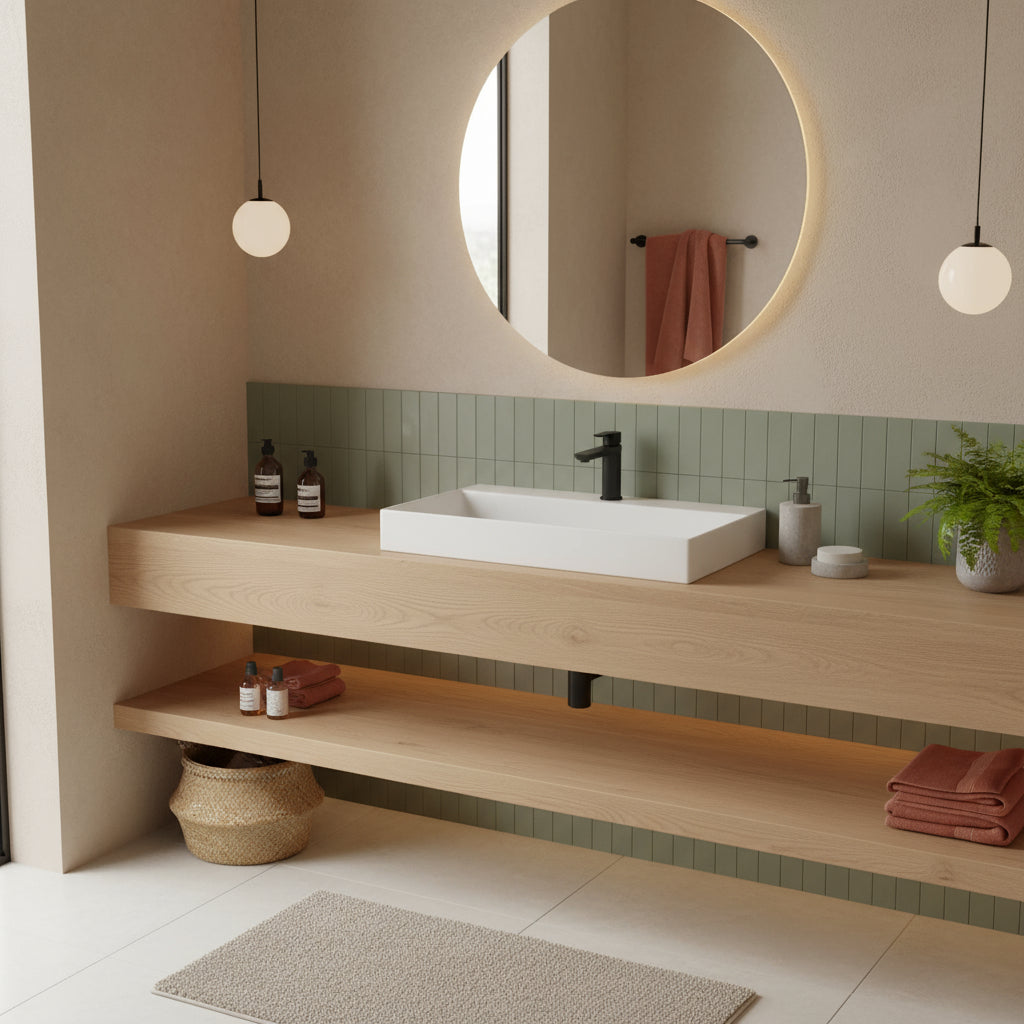 Lavabo da appoggio/sospeso squadrato Ceramica Azzurra Elegance 122x45 cm con foro rubinetteria