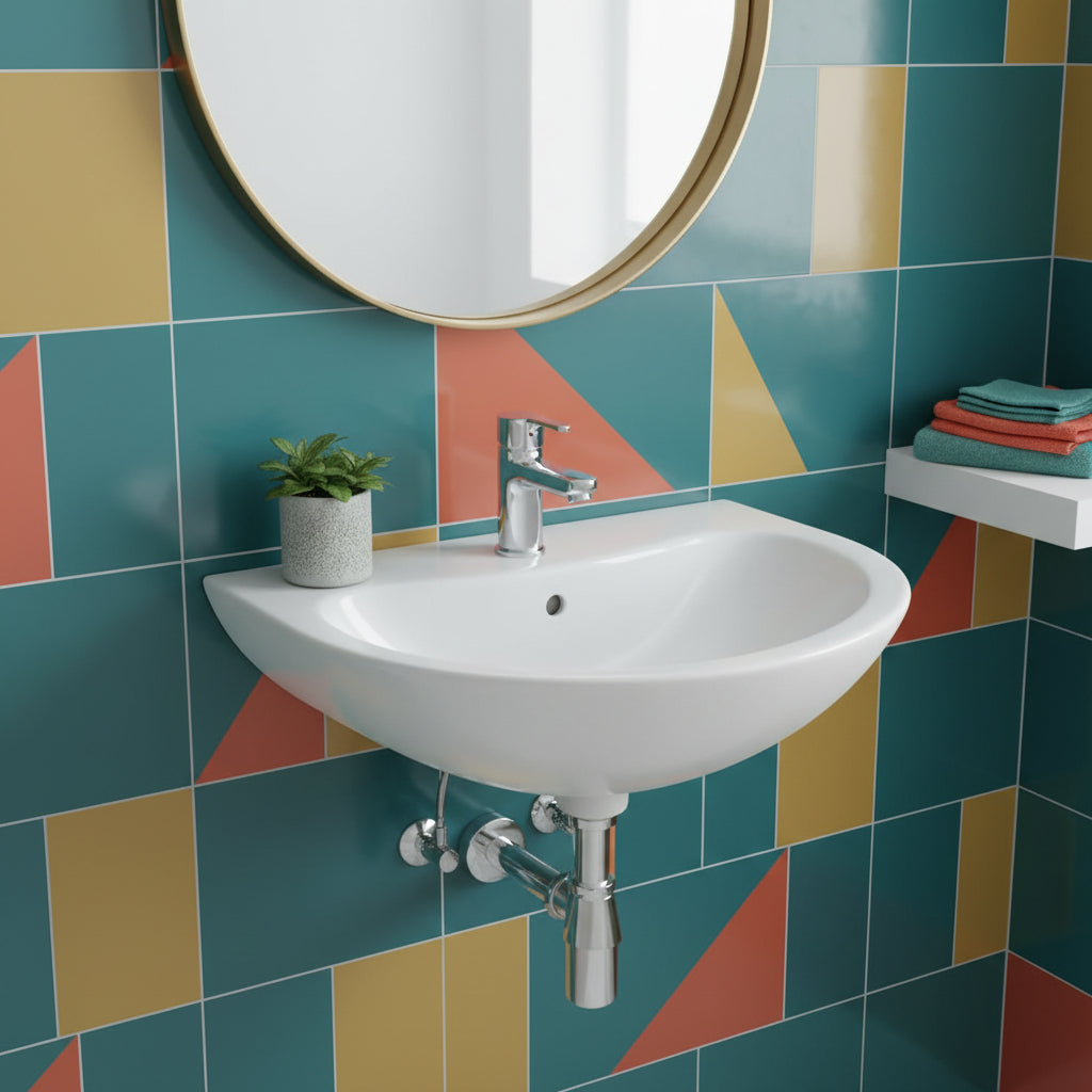 Lavabo 60 cm da appoggio serie Orchidea in ceramica Bianca