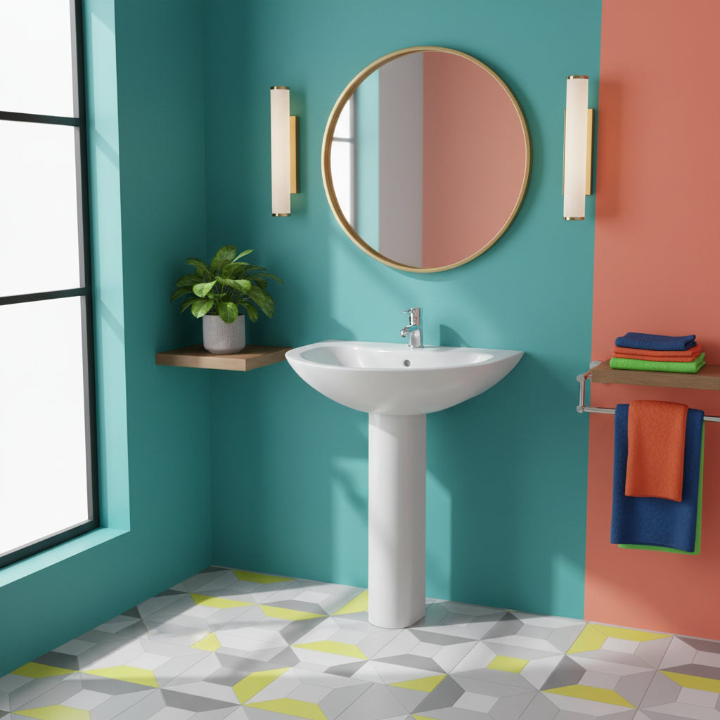 Lavabo bagno 60 cm con colonna H. 82 cm serie Orchidea in ceramica Bianca