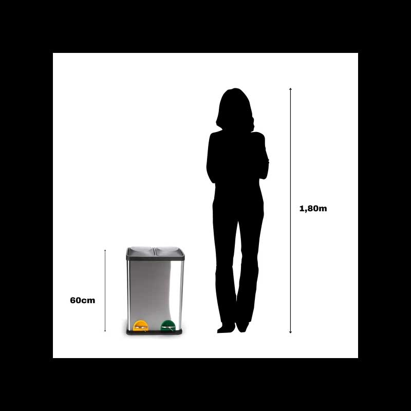 Pattumiera a pedale in acciaio inossidabile con raccolta differenziata 2x20 Litri effetto spazzolato