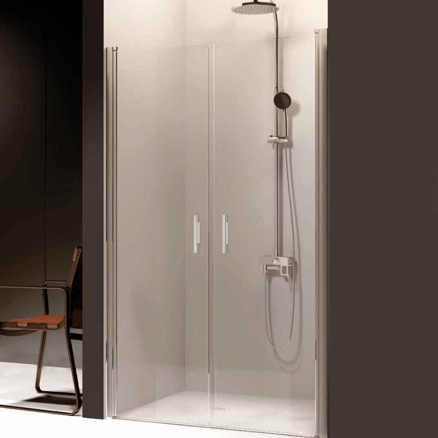 Porta doccia modello Salina a due ante battenti cm 80 in cristallo temperato trasparente by CeramicStore | Lo specialista del tuo bagno