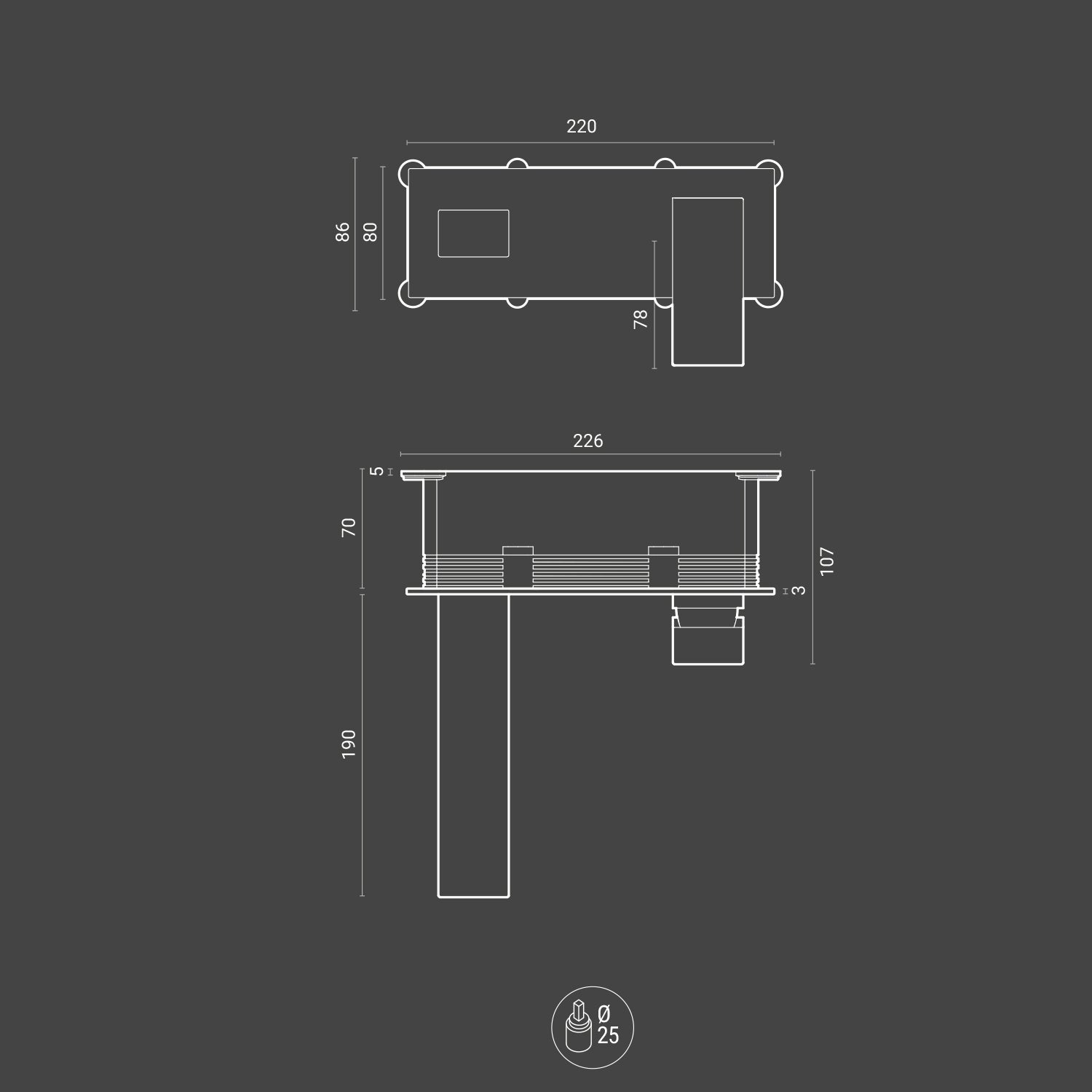 Miscelatore Lavabo incasso Square completo di corpo incasso, piastra e leva by CeramicStore | Lo specialista del tuo bagno