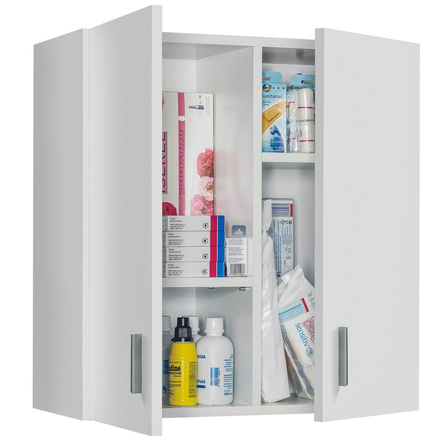 Pensile multiuso. Armadio sospeso con 2 ante e 2 ripiani estraibili. Materiale melaminico, colore bianco. by CeramicStore | Lo specialista del tuo bagno