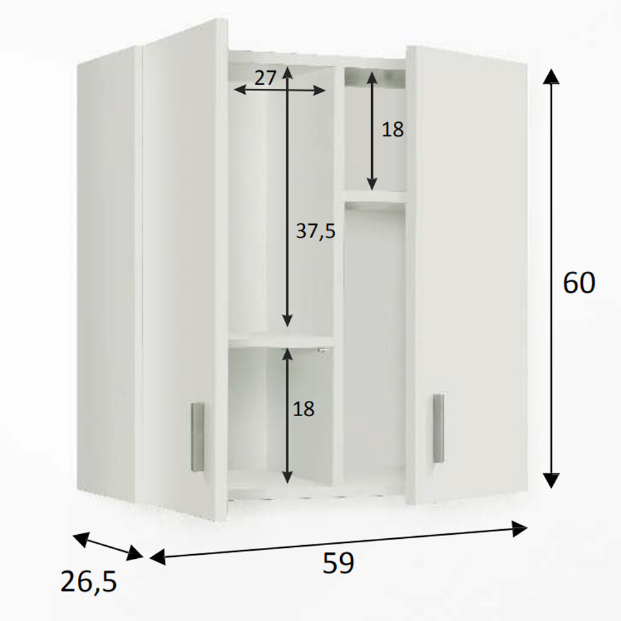 Pensile multiuso. Armadio sospeso con 2 ante e 2 ripiani estraibili. Materiale melaminico, colore bianco. by CeramicStore | Lo specialista del tuo bagno