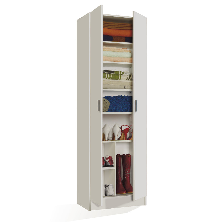 Armadio 2 ante con 5 ripiani regolabili in altezza. Materiale melaminico, colore bianco. by CeramicStore | Lo specialista del tuo bagno