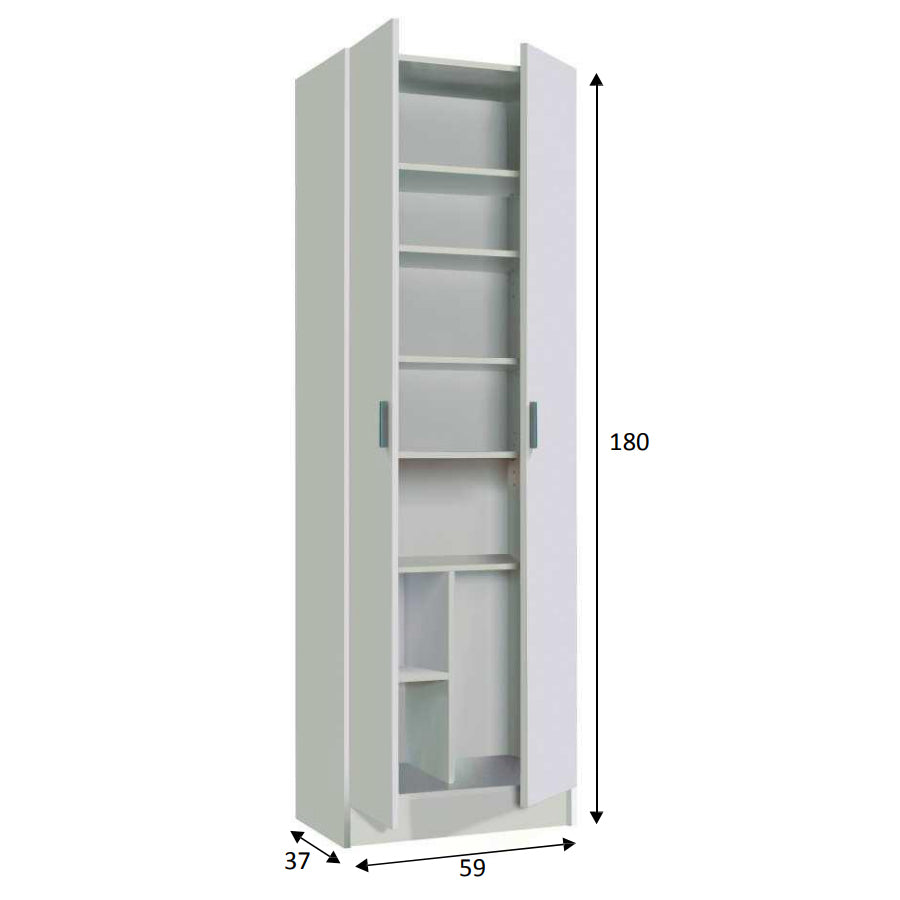 Armadio 2 ante con 5 ripiani regolabili in altezza. Materiale melaminico, colore bianco. by CeramicStore | Lo specialista del tuo bagno
