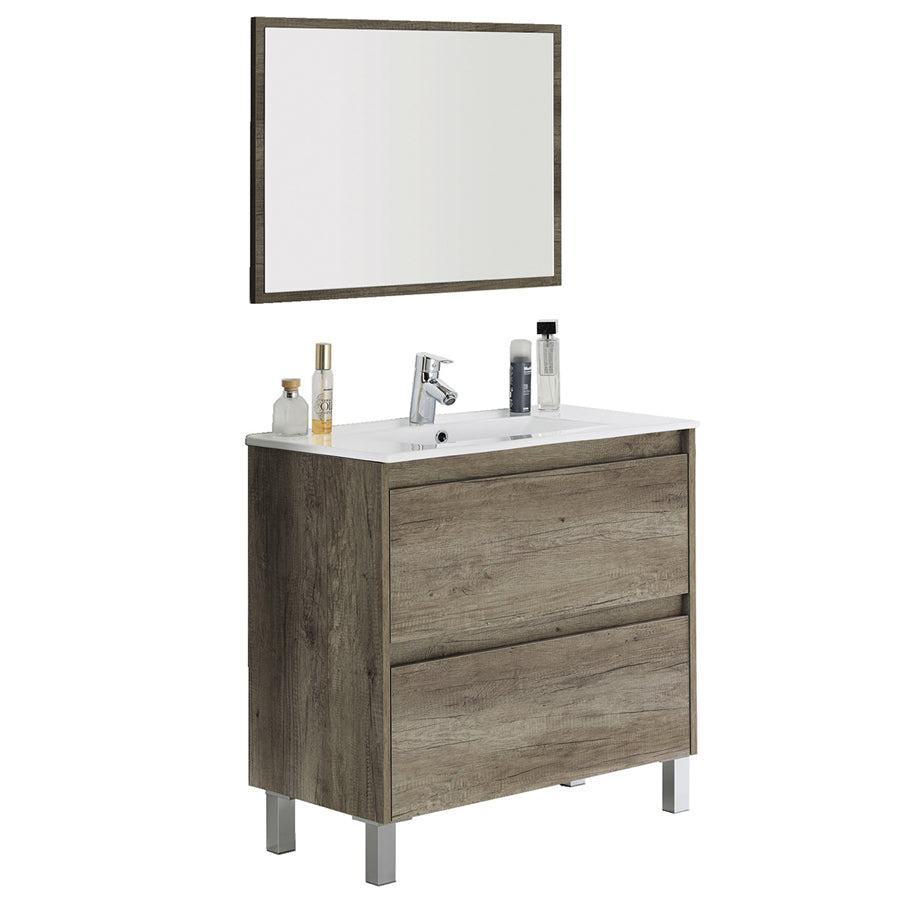 Mobile bagno Shibumi in melaminico 2 cassetti specchio e lavabo by CeramicStore | Lo specialista del tuo bagno