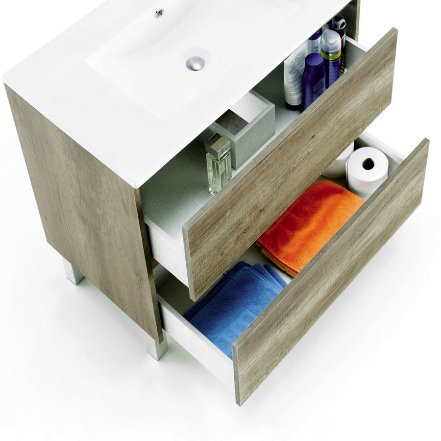 Mobile bagno Shibumi in melaminico 2 cassetti specchio e lavabo by CeramicStore | Lo specialista del tuo bagno