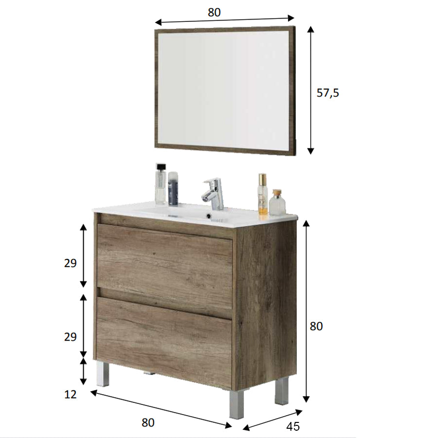 Mobile bagno Shibumi in melaminico 2 cassetti specchio e lavabo by CeramicStore | Lo specialista del tuo bagno