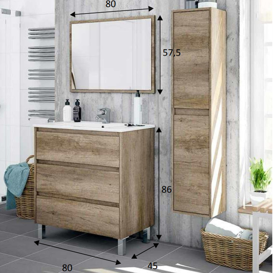 Mobile bagno Shibumi in melaminico 3 cassetti con lavabo e specchio by CeramicStore | Lo specialista del tuo bagno