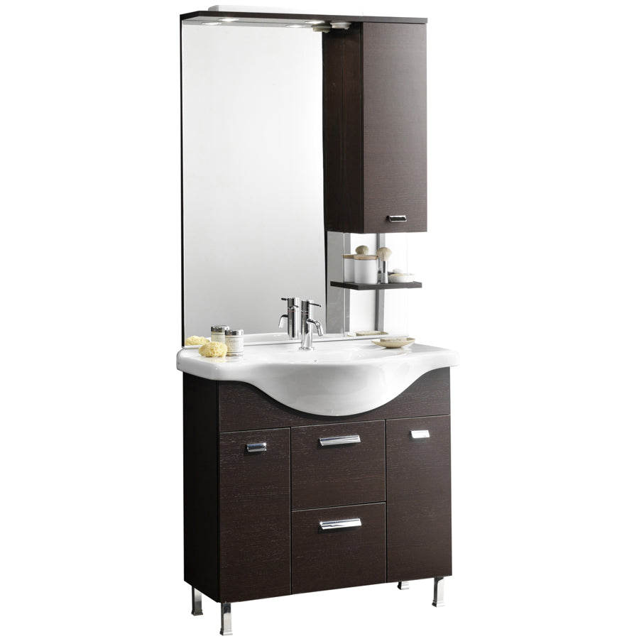 Mobile bagno "Cute" in truciolare idrorepellente di colore rovere moro con lavabo in ceramica bianca by CeramicStore | Lo specialista del tuo bagno