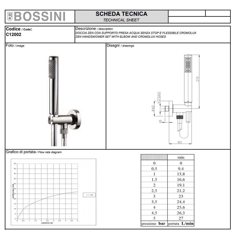 Soffione doccia diam. cm 23 in ottone Bossini Cosmo a un getto con kit duplex doccia Zen flessibile Cromolux by CeramicStore | Lo specialista del tuo bagno