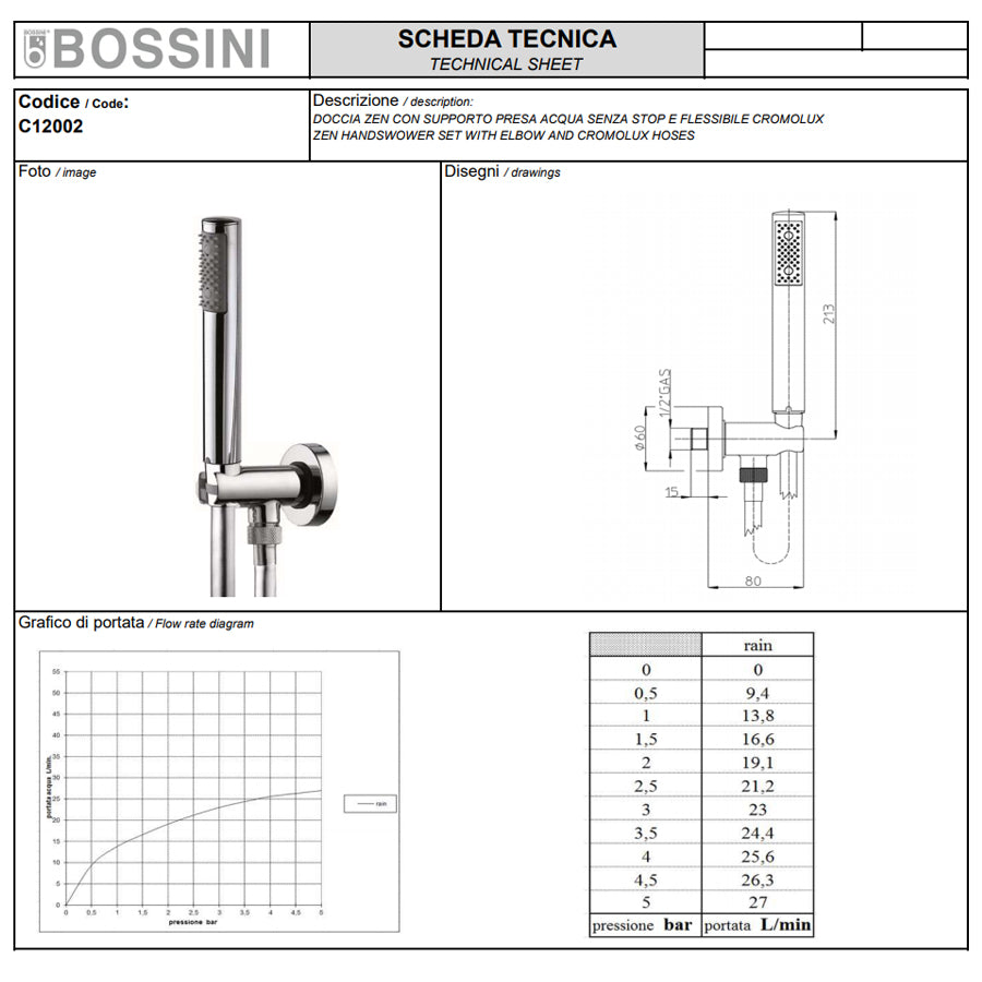 Soffione doccia in ottone diam. cm 25 Bossini Oki a un getto con kit duplex doccia Zen con flessibile Cromolux by CeramicStore | Lo specialista del tuo bagno