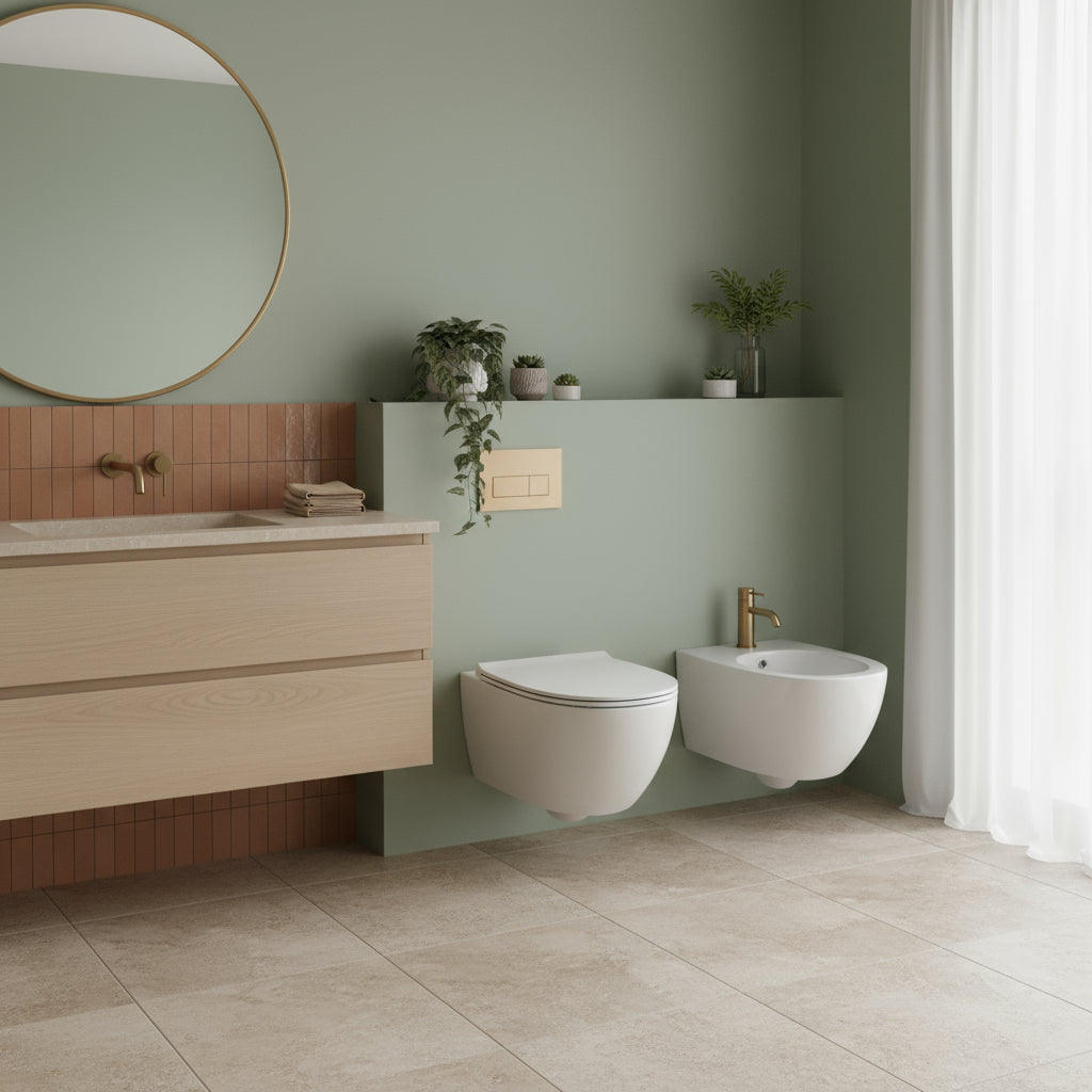 Sanitari sospesi Globo wc+sedile+bidet modello 4all cm 48x37 completi di fissaggi. Ceramica bianca