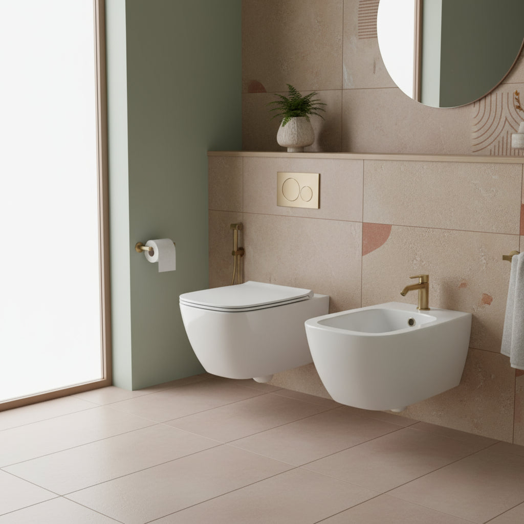 Coppia di sanitari sospesi Globo modello Genesis cm 50x36 completi di fissaggi. Ceramica bianca