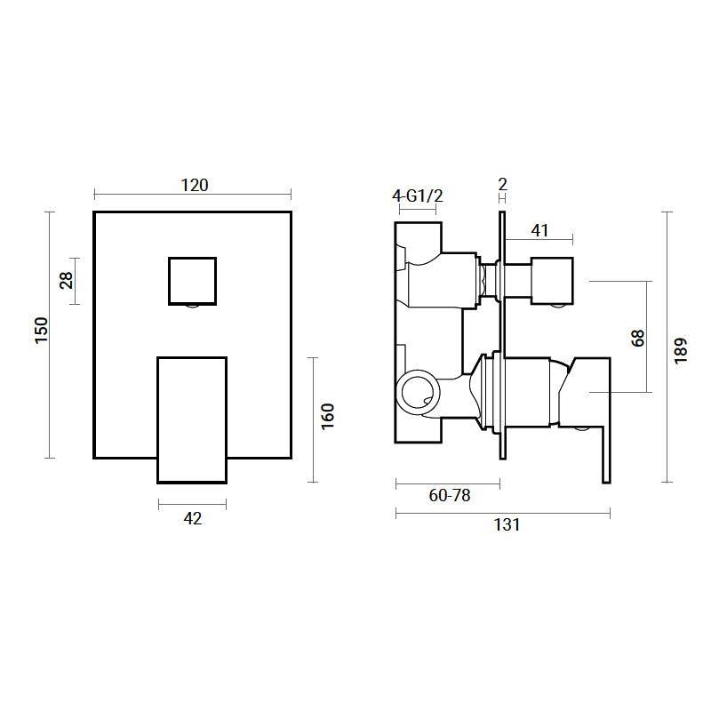 Miscelatore doccia incasso Square Carbon con deviatore 2 vie ottone nero opaco by CeramicStore | Lo specialista del tuo bagno