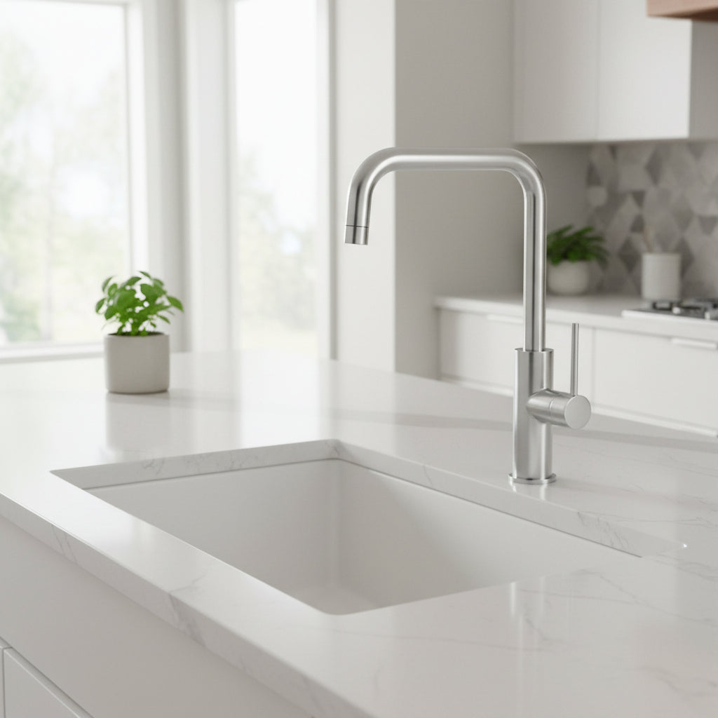 Miscelatore cucina in acciaio Inox 316L Satinato modello Kitchen leva liscia di Tubico by CeramicStore | Lo specialista del tuo bagno