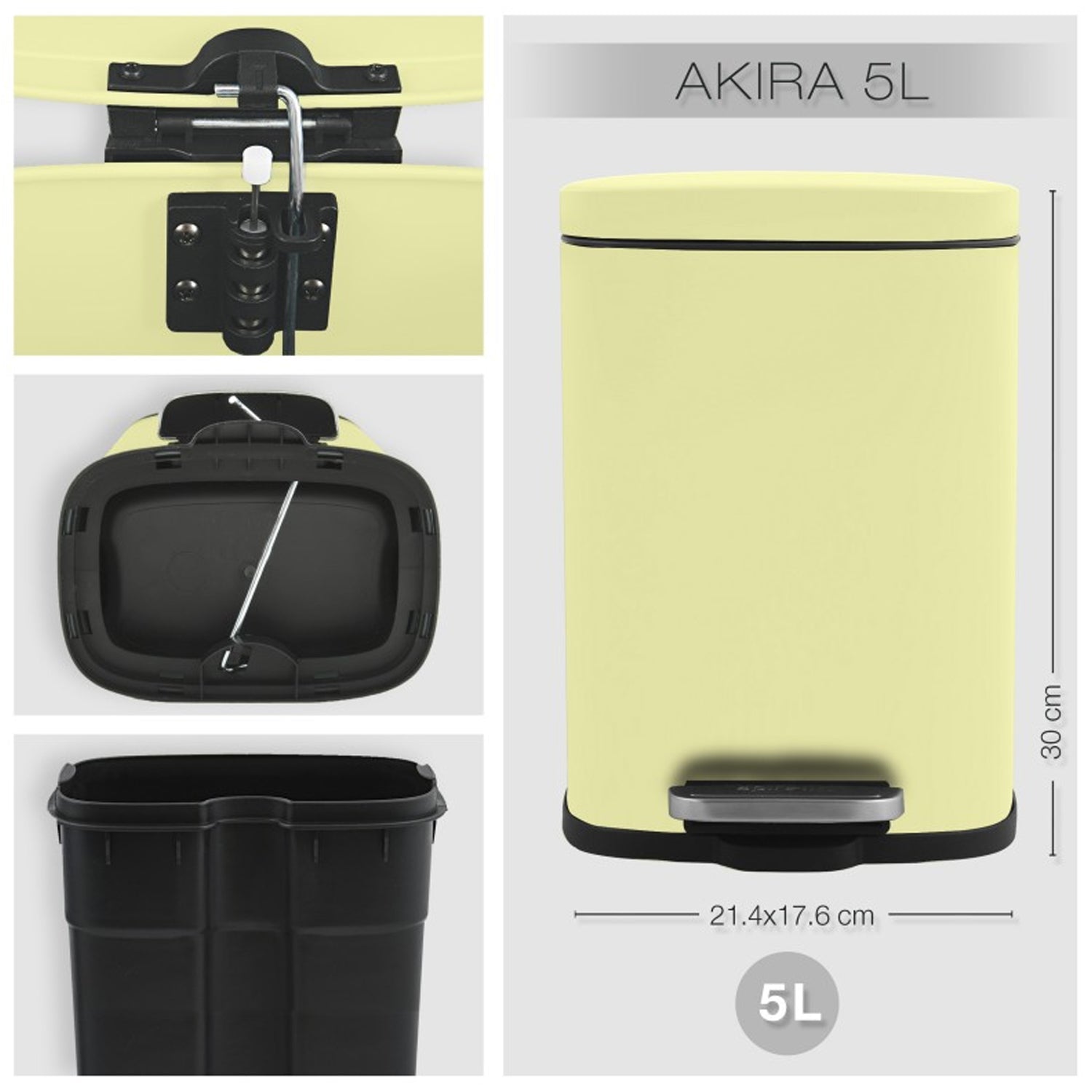 Pattumiera a pedale capacità 5L modello Akira - Giallo Opaco