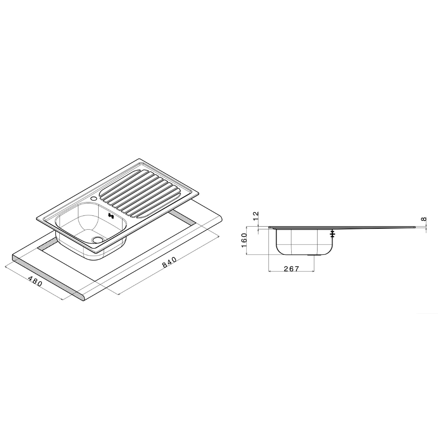 Lavello da cucina in acciaio inox con 1 vasca e sgocciolatoio a destra 86x50 cm by CeramicStore | Lo specialista del tuo bagno