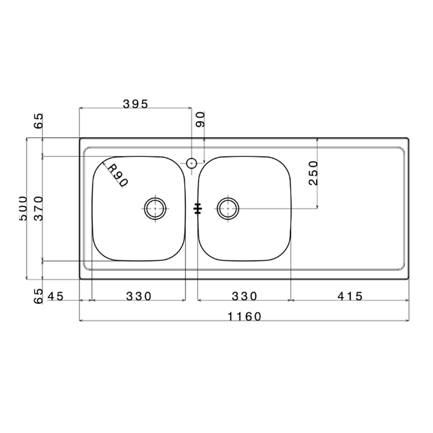 Lavello da cucina in acciaio inox con 2 vasche e sgocciolatoio a destra 116x50 cm by CeramicStore | Lo specialista del tuo bagno