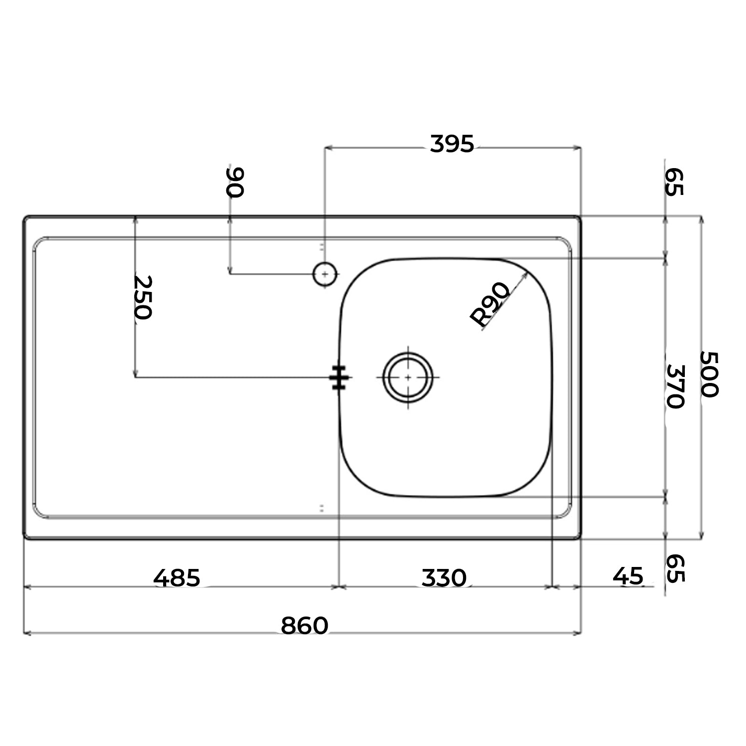 Lavello da cucina in acciaio inox con 1 vasca e sgocciolatoio a sinistra 86x50 cm by CeramicStore | Lo specialista del tuo bagno