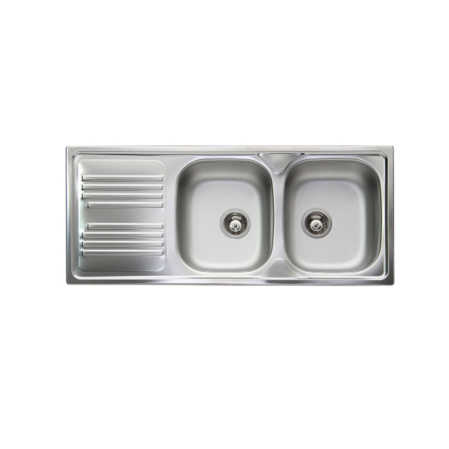 Lavello da cucina in acciaio inox con 2 vasche e sgocciolatoio a sinistra 116x50 cm by CeramicStore | Lo specialista del tuo bagno