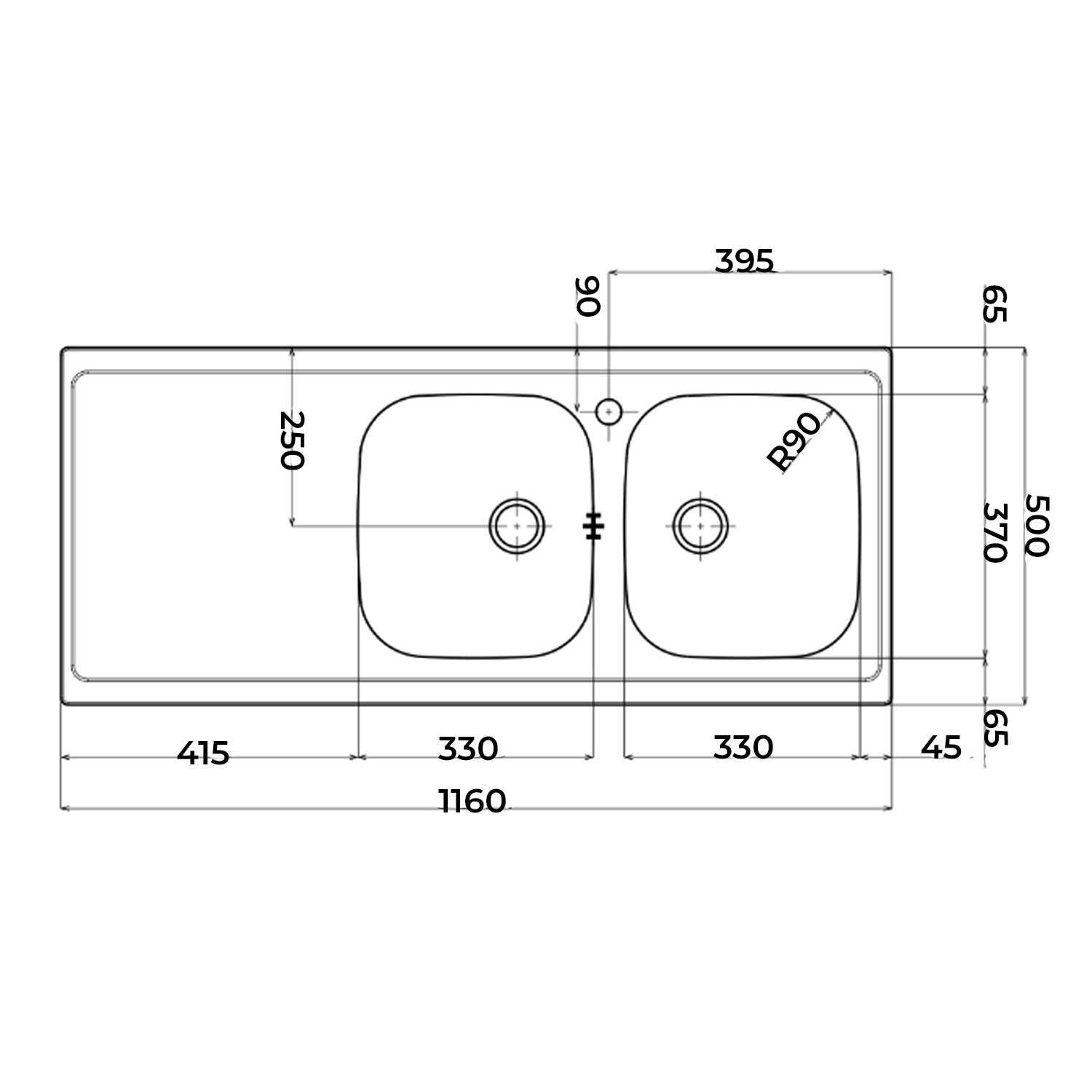 Lavello da cucina in acciaio inox con 2 vasche e sgocciolatoio a sinistra 116x50 cm by CeramicStore | Lo specialista del tuo bagno