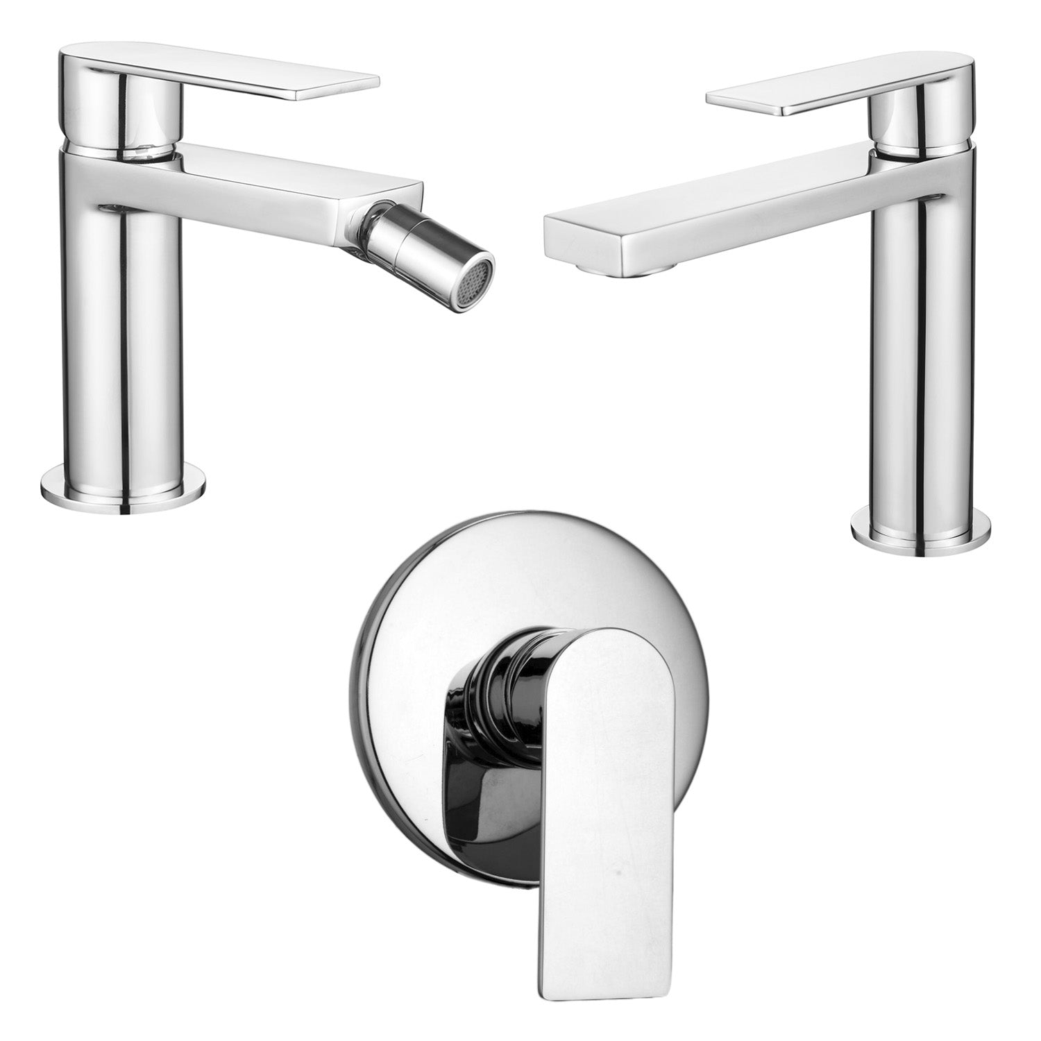 Composizione di miscelatori per lavabo, bidet e doccia a una via tondo Ottomix in ottone cromato by CeramicStore | Lo specialista del tuo bagno