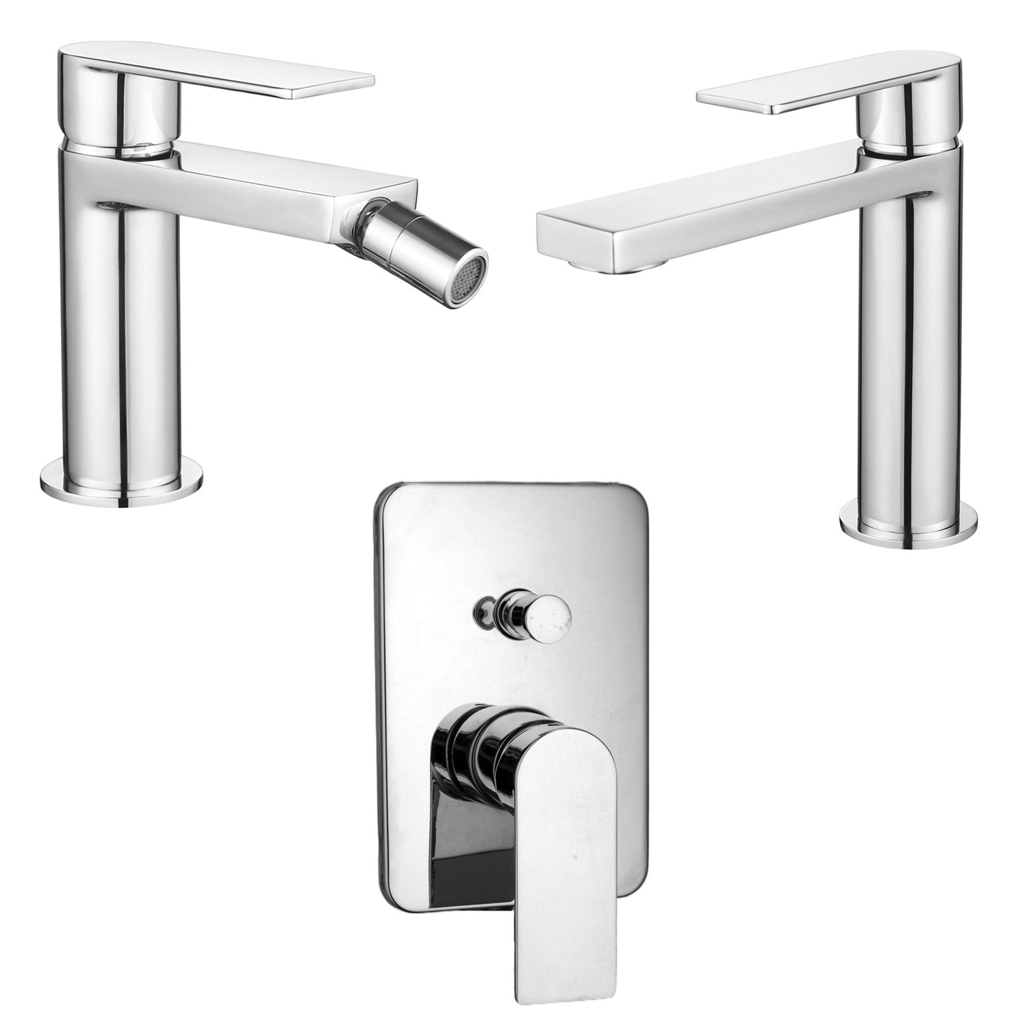 Composizione di miscelatori per lavabo, bidet e doccia a due vie quadro Ottomix in ottone cromato by CeramicStore | Lo specialista del tuo bagno