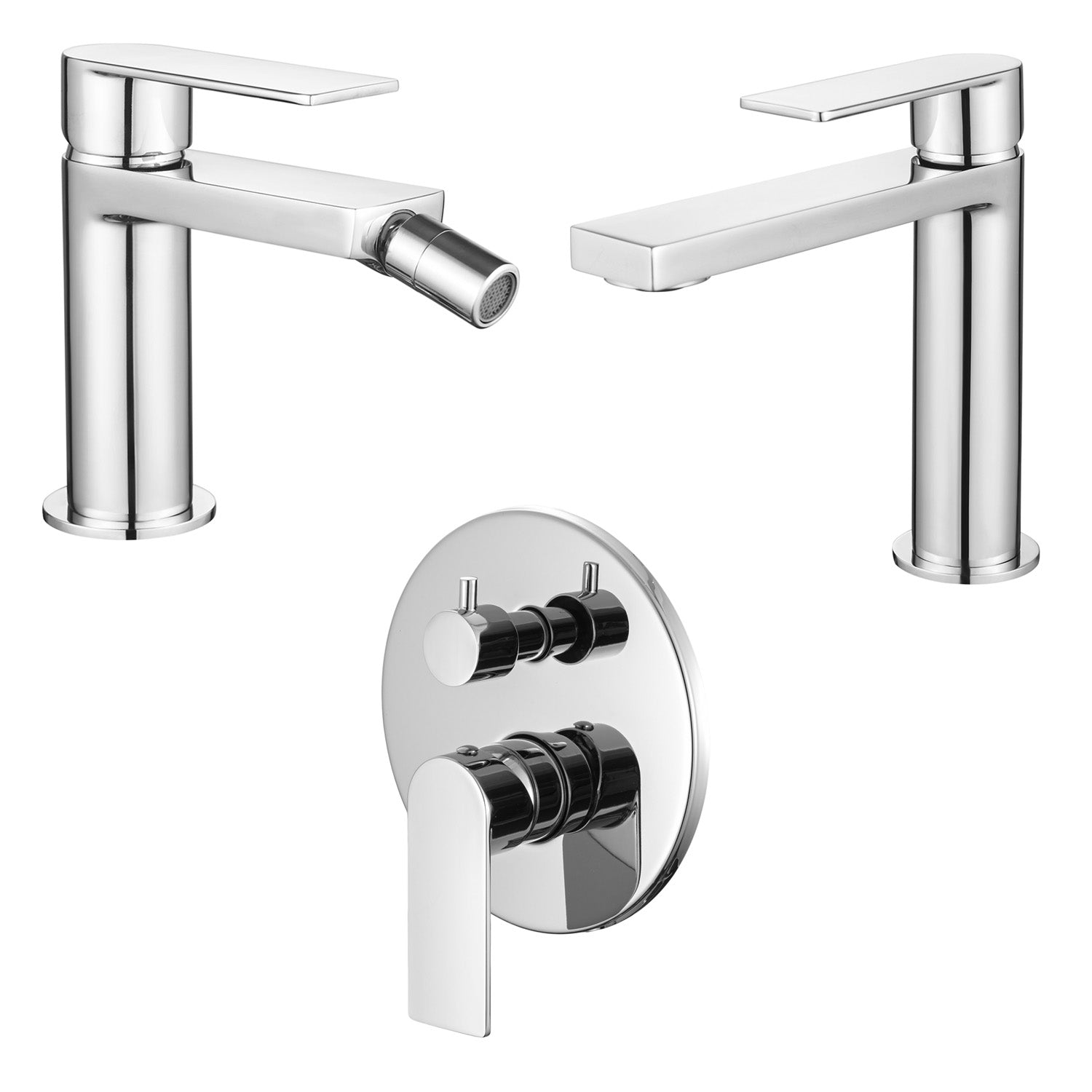 Composizione di miscelatori per lavabo, bidet e doccia 3 vie con deviatore meccanico in ottone cromato Ottomix by CeramicStore | Lo specialista del tuo bagno