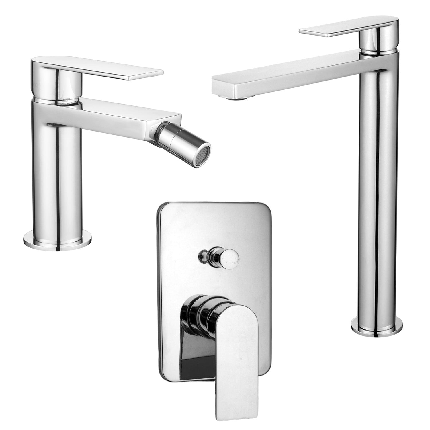 Composizione di miscelatori per lavabo alto, bidet e doccia a due vie quadro Ottomix cromato by CeramicStore | Lo specialista del tuo bagno