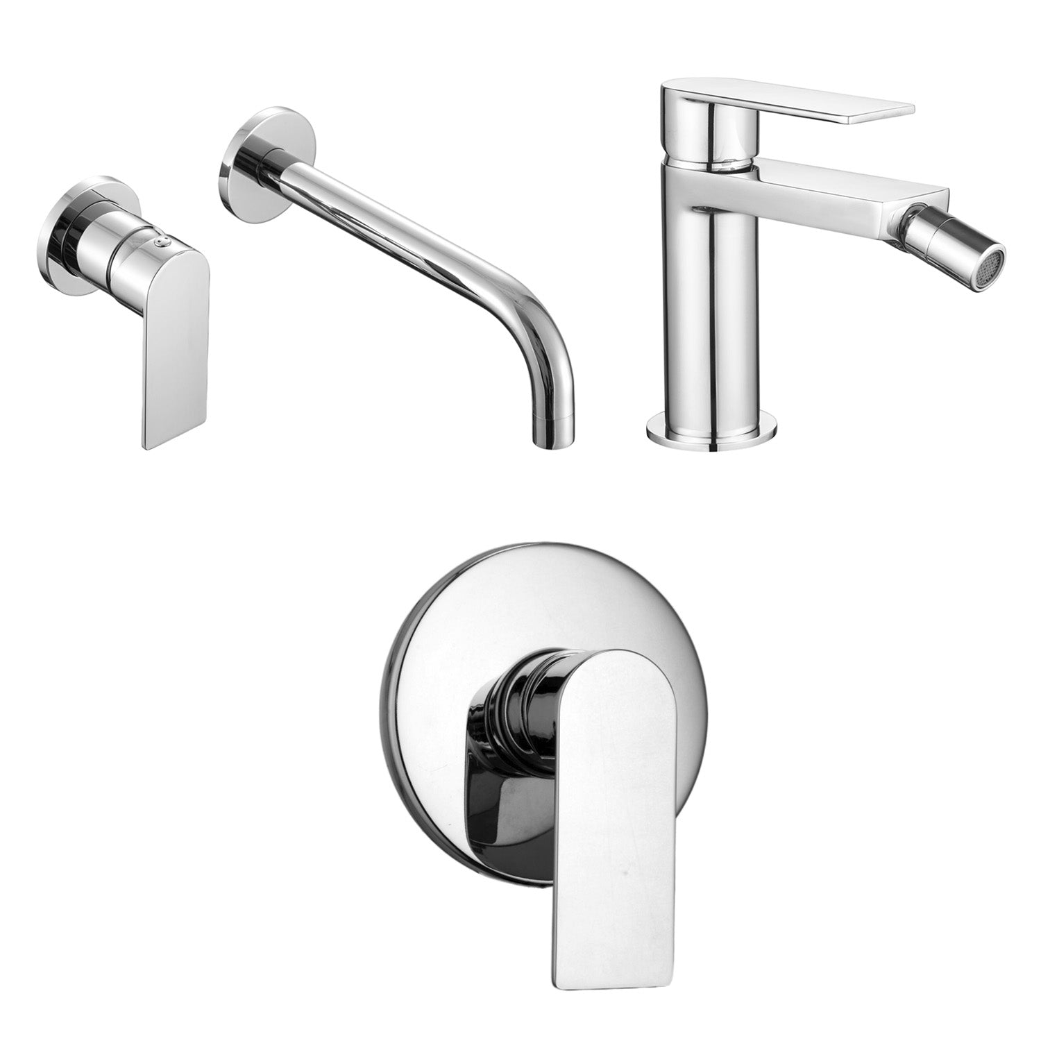 Composizione di miscelatori per lavabo incasso, bidet e doccia a una via tondo Ottomix cromato by CeramicStore | Lo specialista del tuo bagno