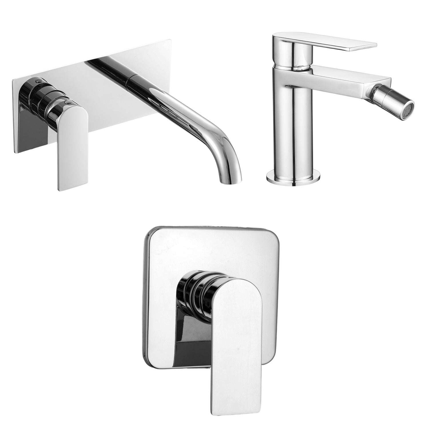 Composizione di miscelatori per lavabo incasso con easy box, bidet e doccia a una via quadro Ottomix cromato by CeramicStore | Lo specialista del tuo bagno