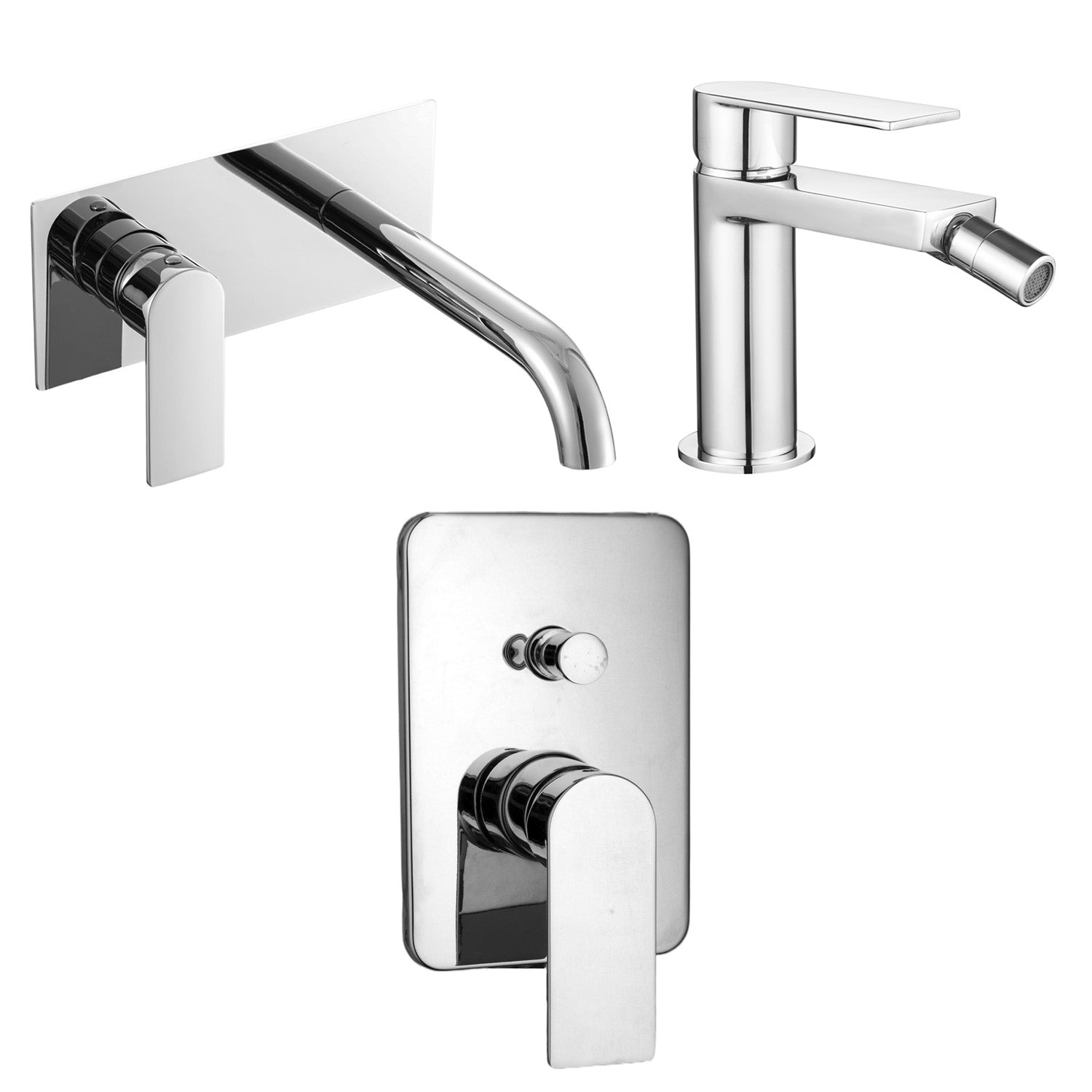 Composizione di miscelatori per lavabo incasso con easy box, bidet e doccia due vie quadro cromato Ottomix by CeramicStore | Lo specialista del tuo bagno