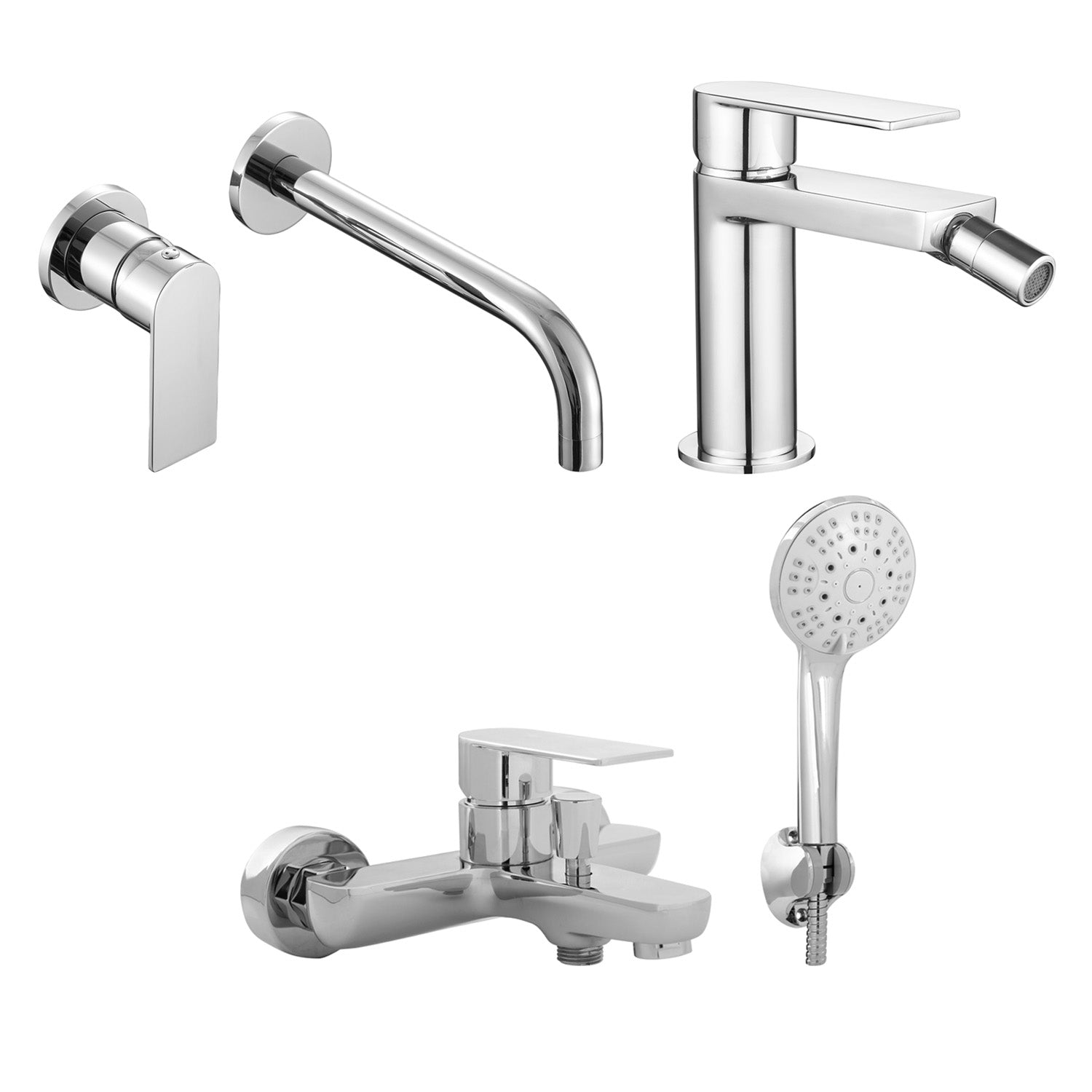 Composizione di miscelatori per lavabo incasso, bidet e vasca con doccino Ottomix cromato by CeramicStore | Lo specialista del tuo bagno