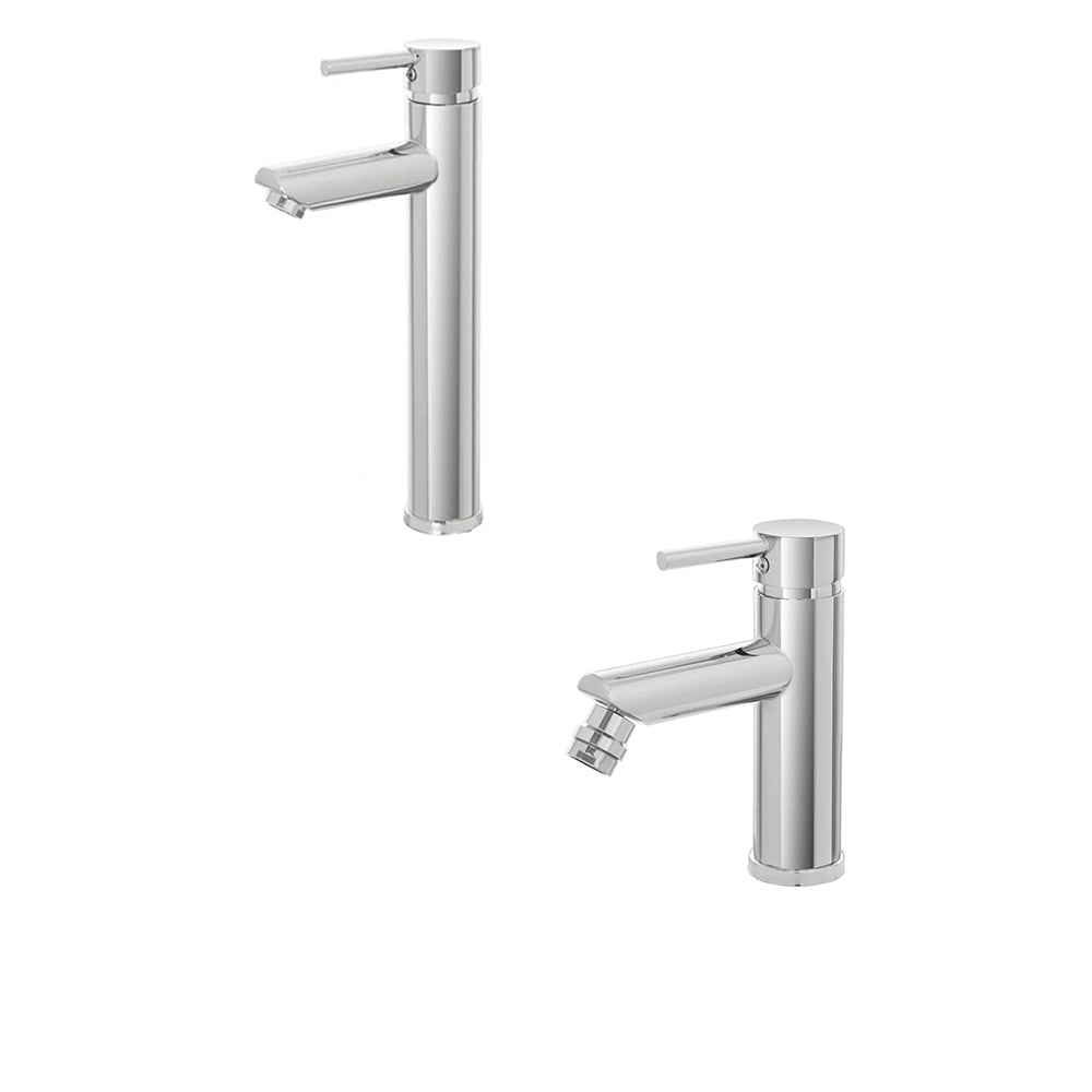 Kit miscelatore lavabo alto + bidet RubiFlux serie Paris Modello Brillant in acciaio inox, con piletta clic-clac - Cromato