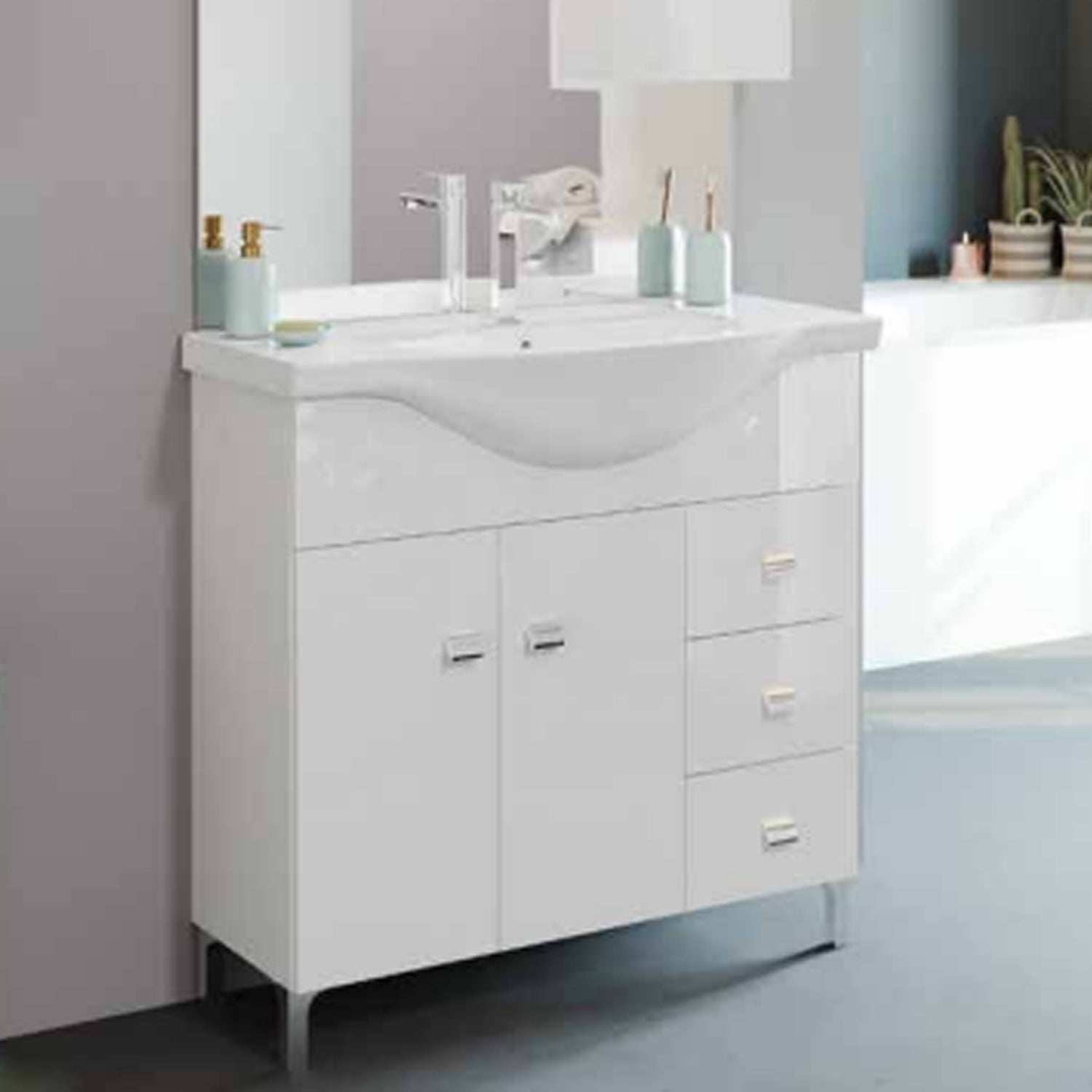 Mobile bagno con lavabo e specchio bianco lucido cm 86 by CeramicStore | Lo specialista del tuo bagno