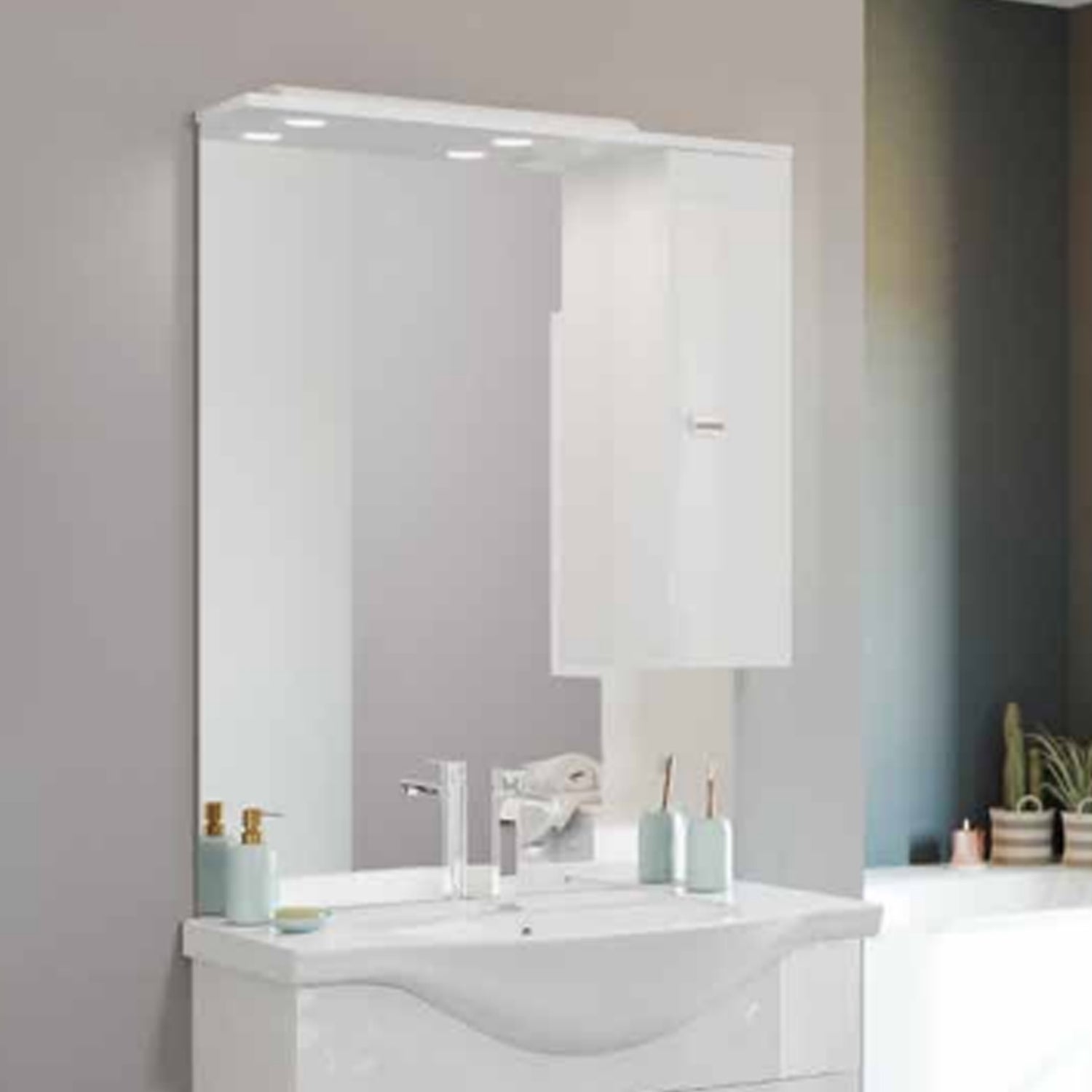 Mobile bagno con lavabo e specchio bianco lucido cm 86 by CeramicStore | Lo specialista del tuo bagno
