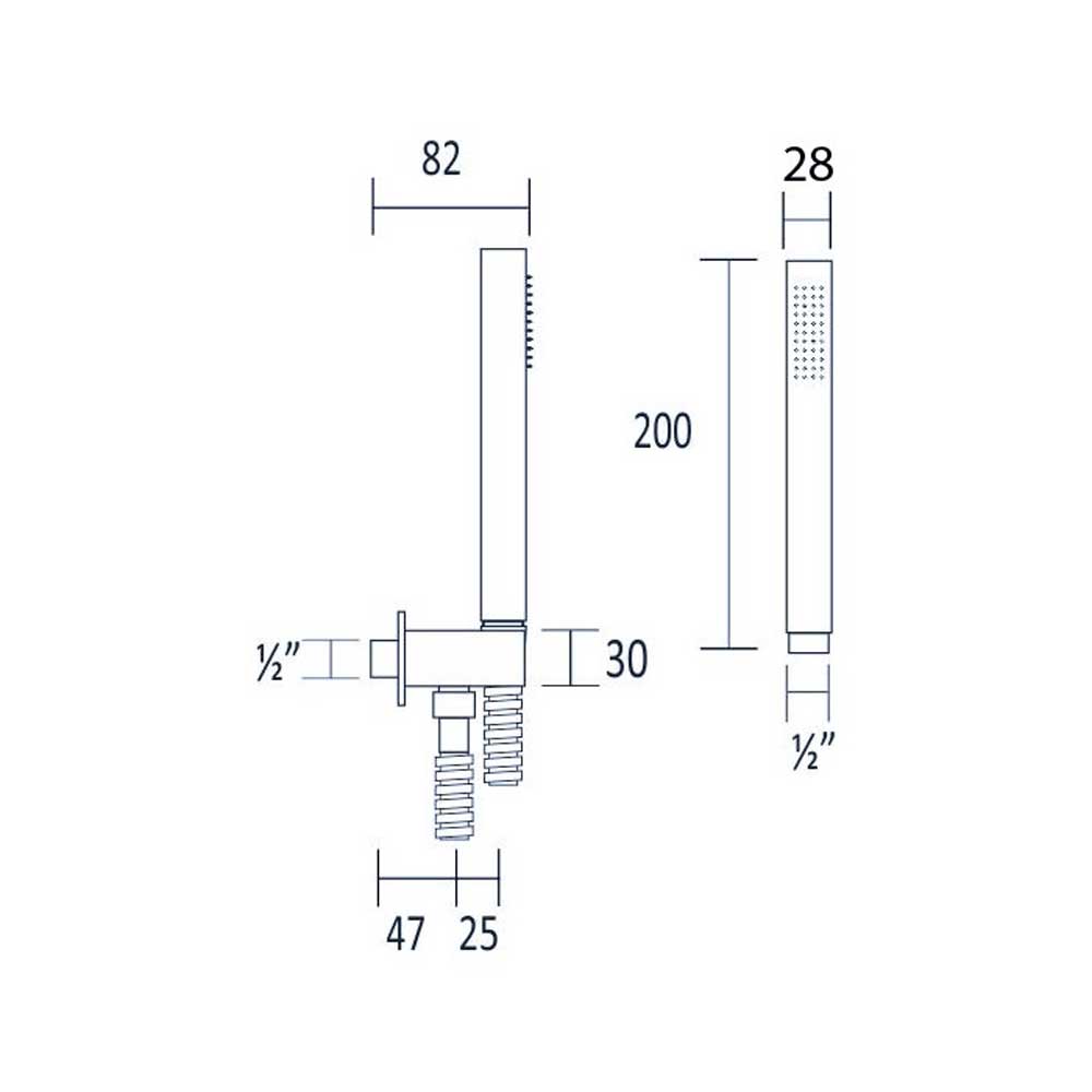 Pratico kit doccia, con punto acqua rettangolare. Doccetta quadrata anticalcare e flessibile doppia aggraffatura 150 cm by CeramicStore | Lo specialista del tuo bagno