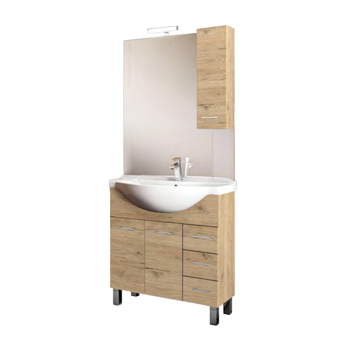 Mobile bagno modello Arianna con base 2 ante, Lavabo 75 e Specchiera finitura Quercia Naturale by CeramicStore | Lo specialista del tuo bagno