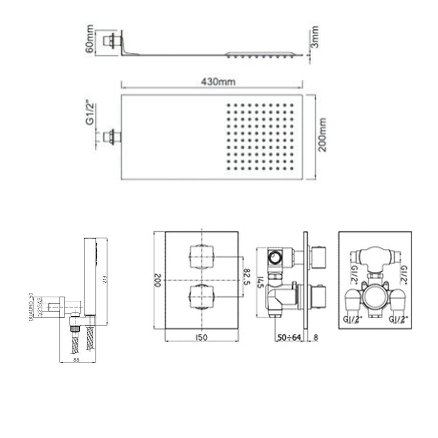 Set doccia Ares con soffione in acciaio ultraslim, miscelatore termostatico 2 vie e set duplex by CeramicStore | Lo specialista del tuo bagno