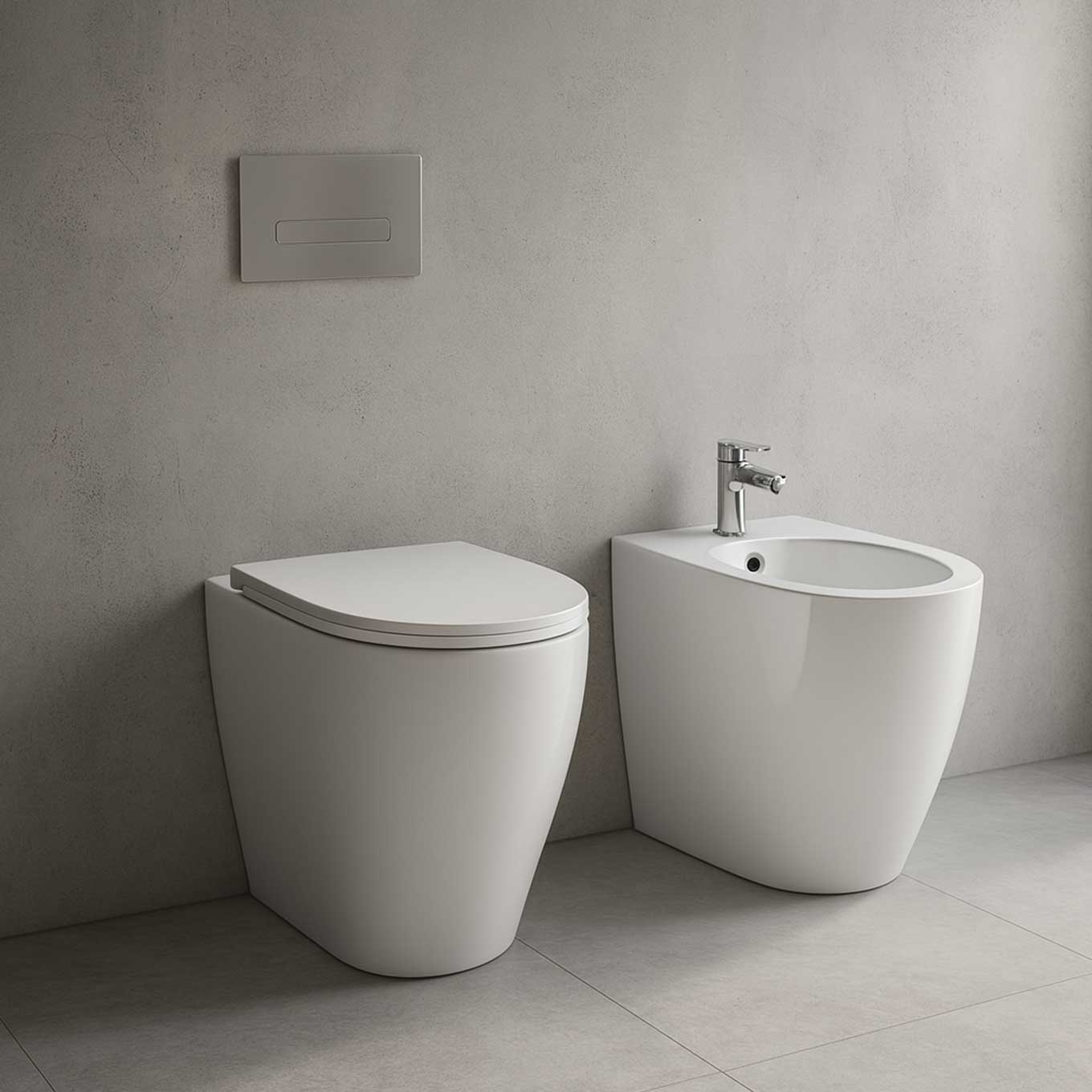 Sanitaire à poser contre le mur évacuation décalée Céramique Globo 4ALL NOUVEAU MULTI WC + BIDET + SIÈGE SOFT CLOSE